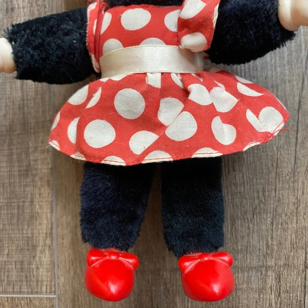 Vintage 1981 Applause Minnie Mouse Plush Doll Vinyl Face Red Polka Dot Dress VTG